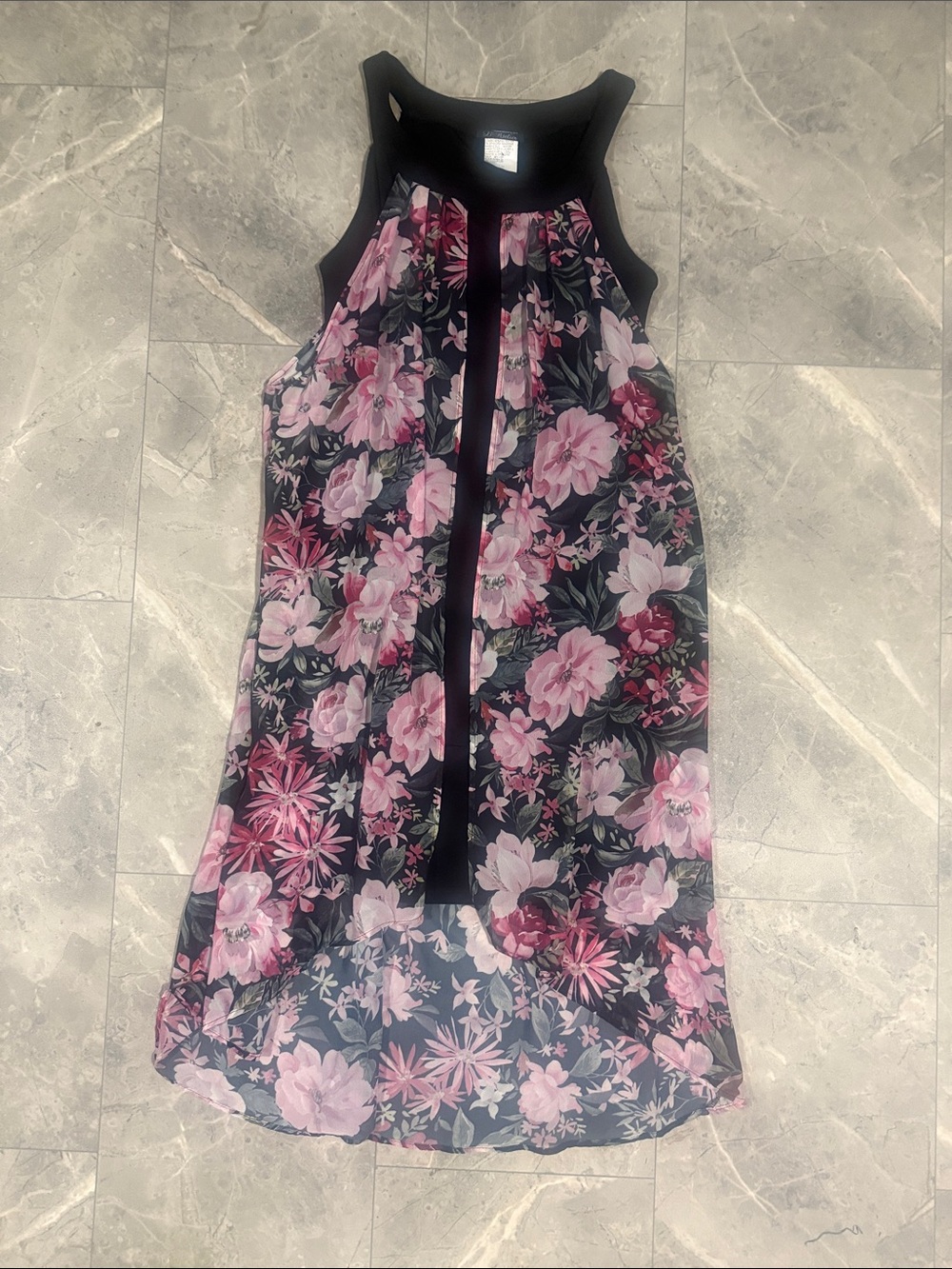 Black & Pink Floral Sleeveless Dress